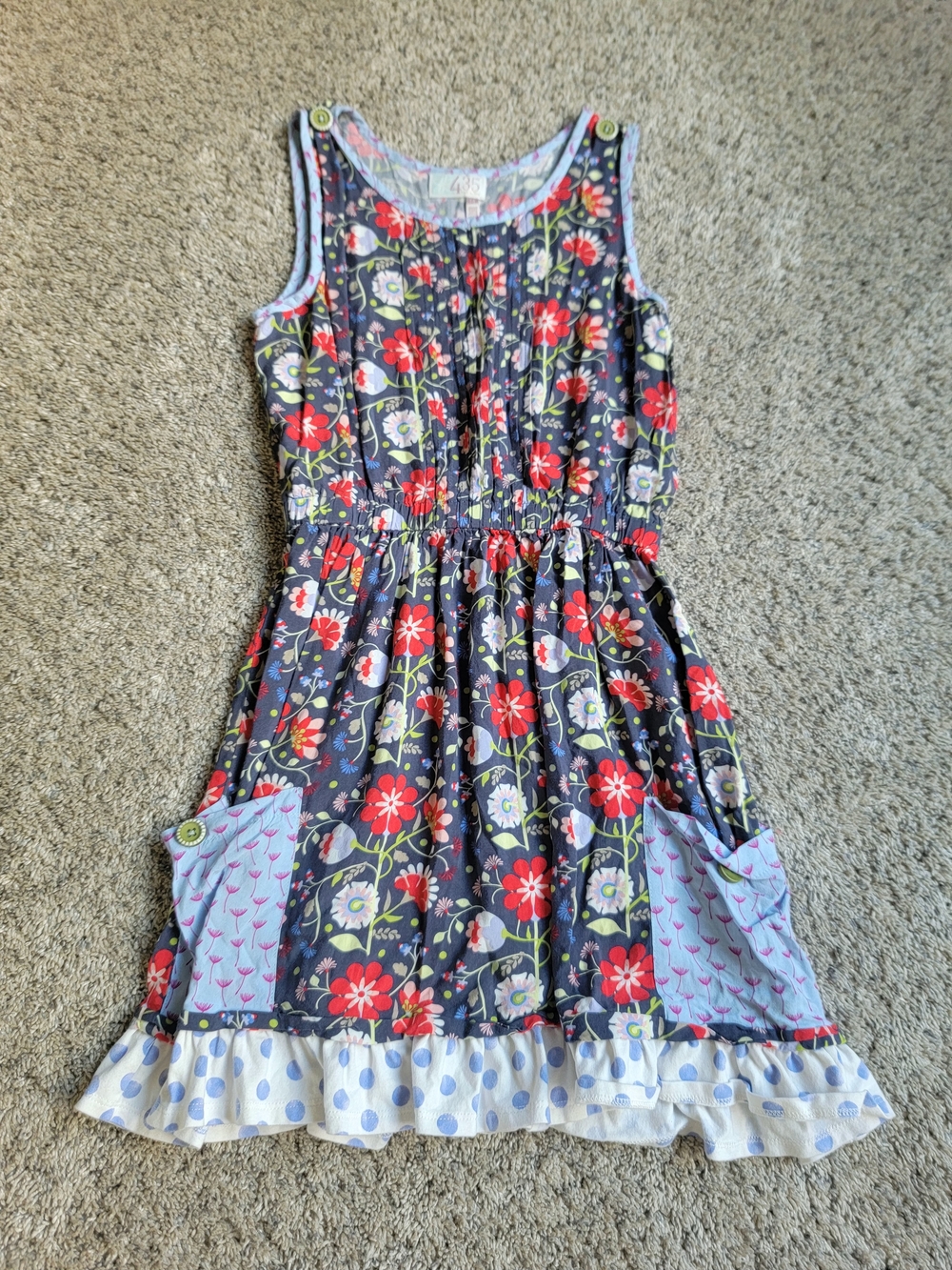 Matilda Jane Navy Floral Sleeveless Dress with Red Flowers Size 14